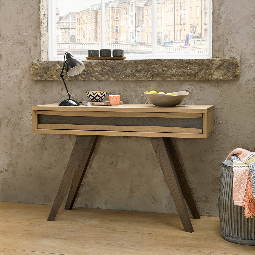 Bentley Designs Cadell 2 Drawer Aged Oak Console Table Image 4