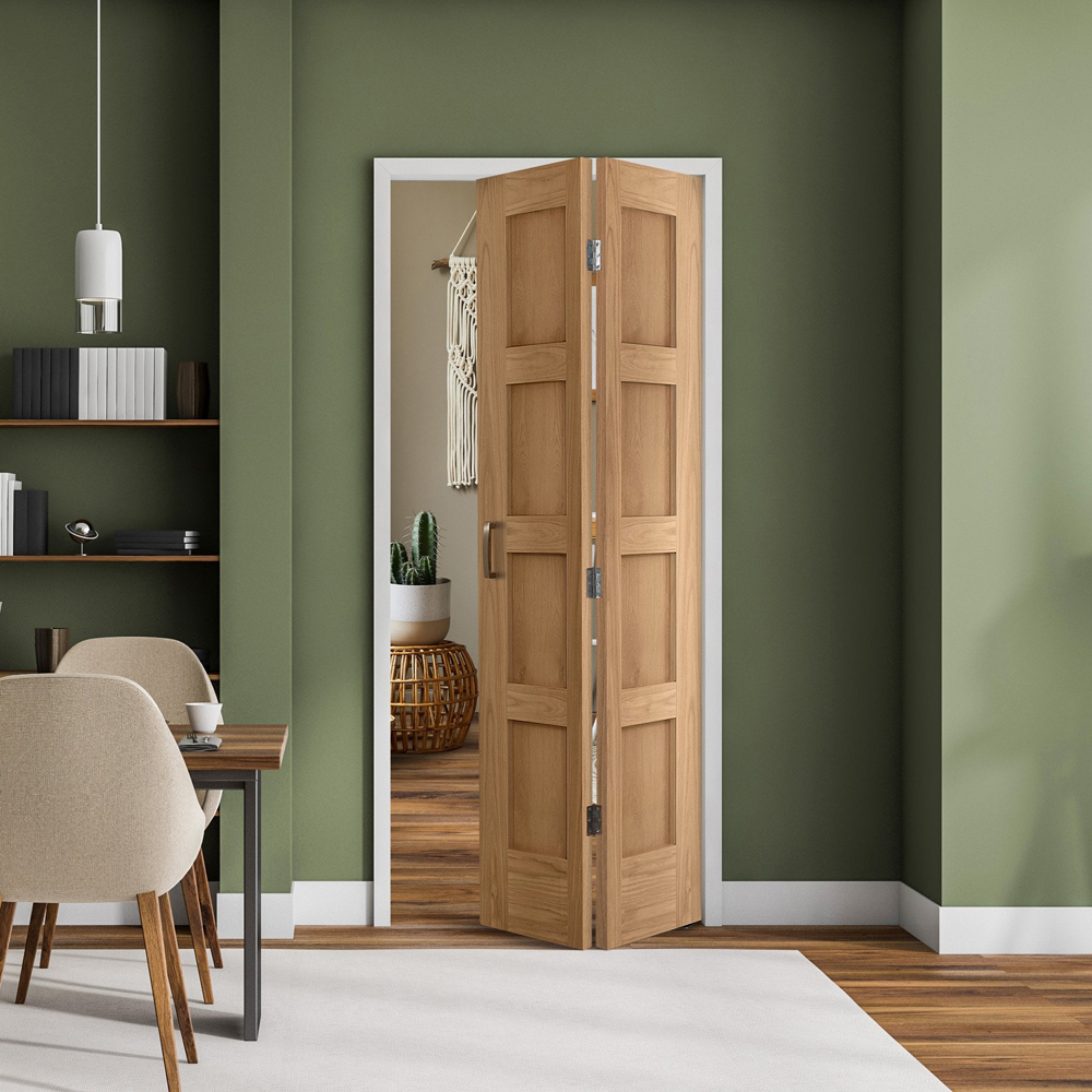 Oak Veneer Shaker 4 Panel Bi-Fold Internal Door 1981 x 838 x 35mm Image 2