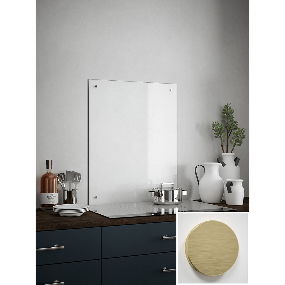Clear Glass Kitchen Splashback with Brushed Brass Caps 600 x 750 x 4mm Image 4