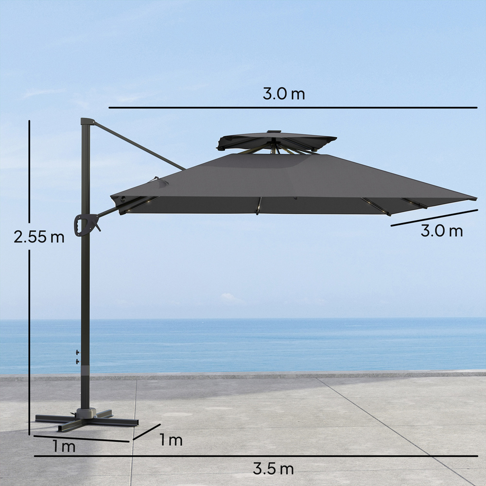 Outsunny 2 Tier Grey Aluminium Solar LED Crank and Tilt Cantilever Parasol 3.5m Image 9