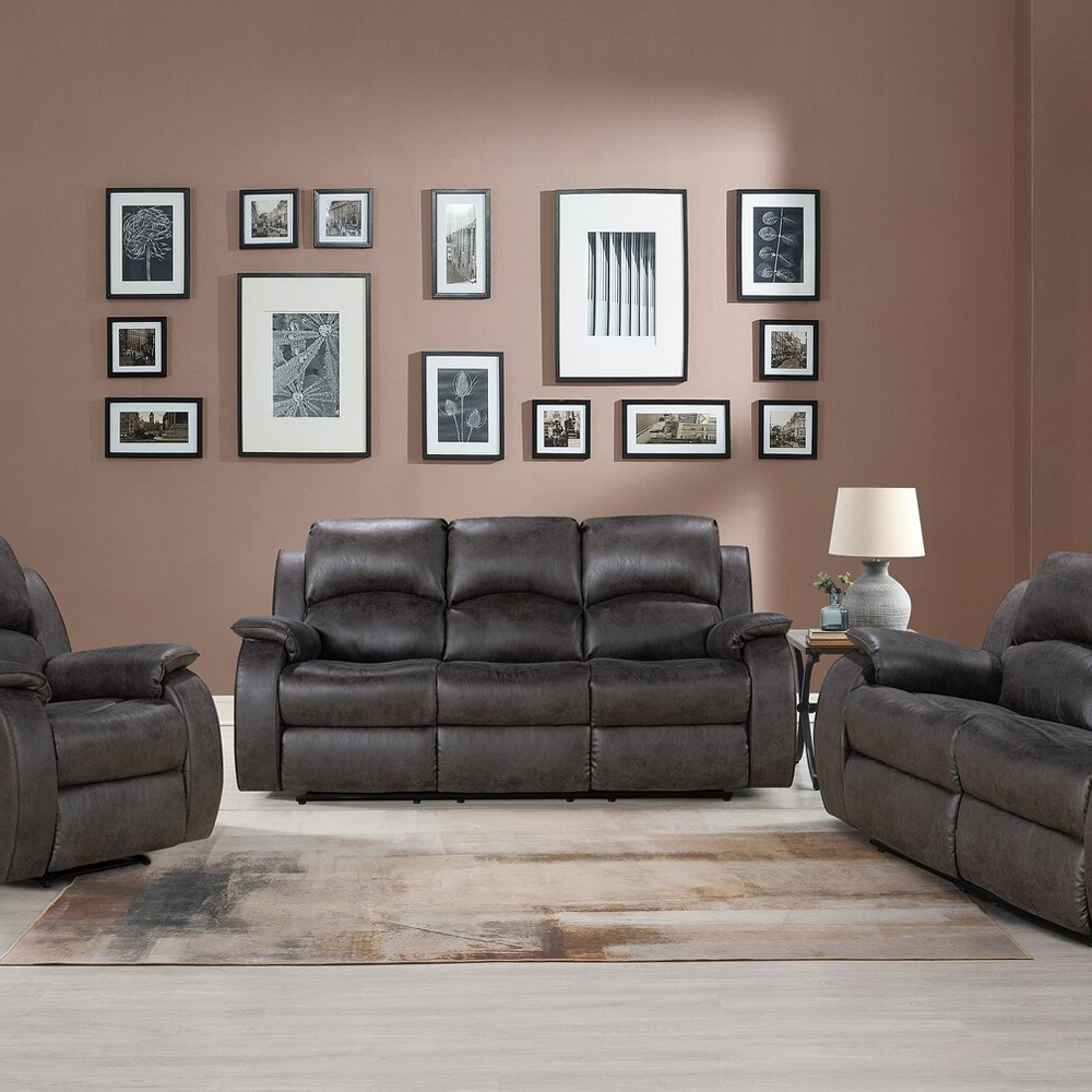 Monaco Pellissima 3 Seater Grey Leather Manual Recliner Sofa Image 5
