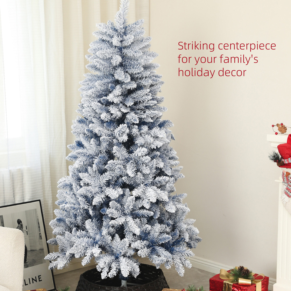Everglow Snow Flocked Blue Artificial Christmas Tree 6ft Image 4