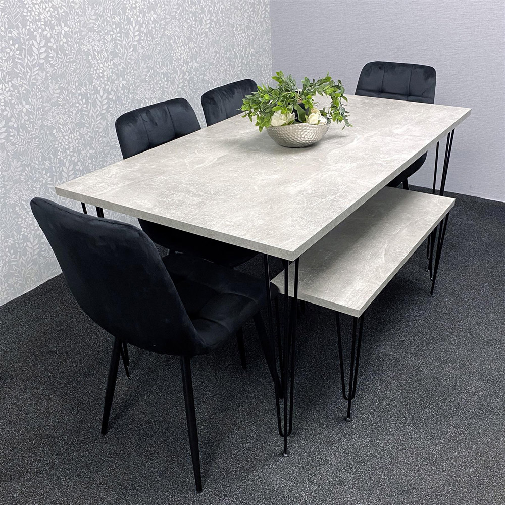 Kosy Koala 6 Seater Grey and Black Velvet Dining Table Set Image 9