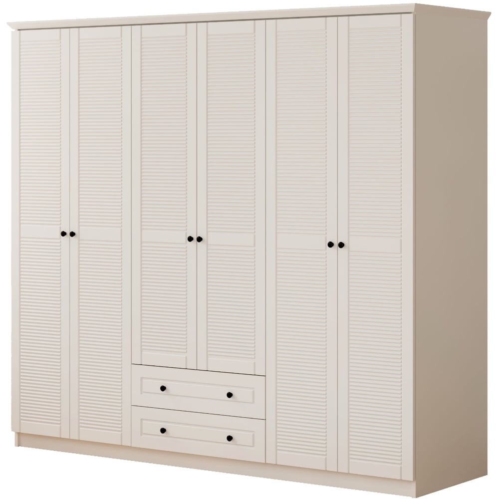 Evu VOLET 6 Door 2 Drawer White Wardrobe Image 2