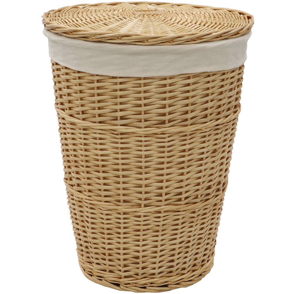 JVL Acacia Honey Round Willow Laundry Basket with Lid 65L Image 1
