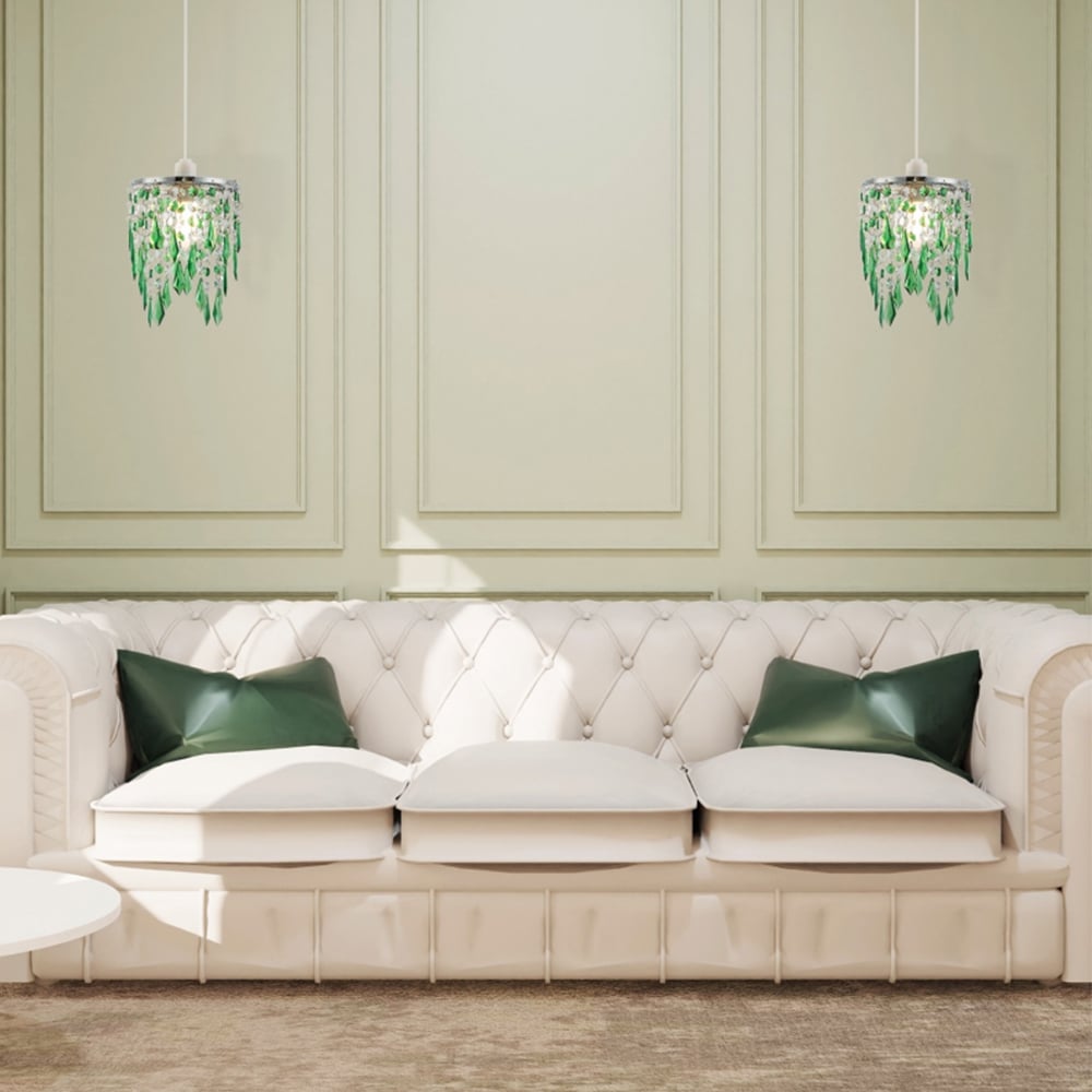 Happy Homewares Waterfall Design Clear and Emerald Acrylic Drops and Beads Pendant Shade Image 2
