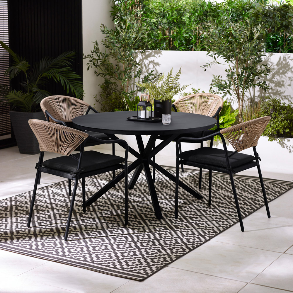 Furniturebox Castres and Elba 4 Seater Metal Rattan Dining Set Black Image 8