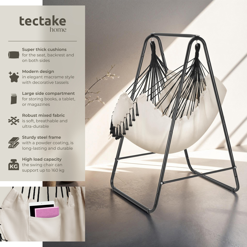 tectake Alison Beige Swing Chair with 3 Thick Pillow Image 6