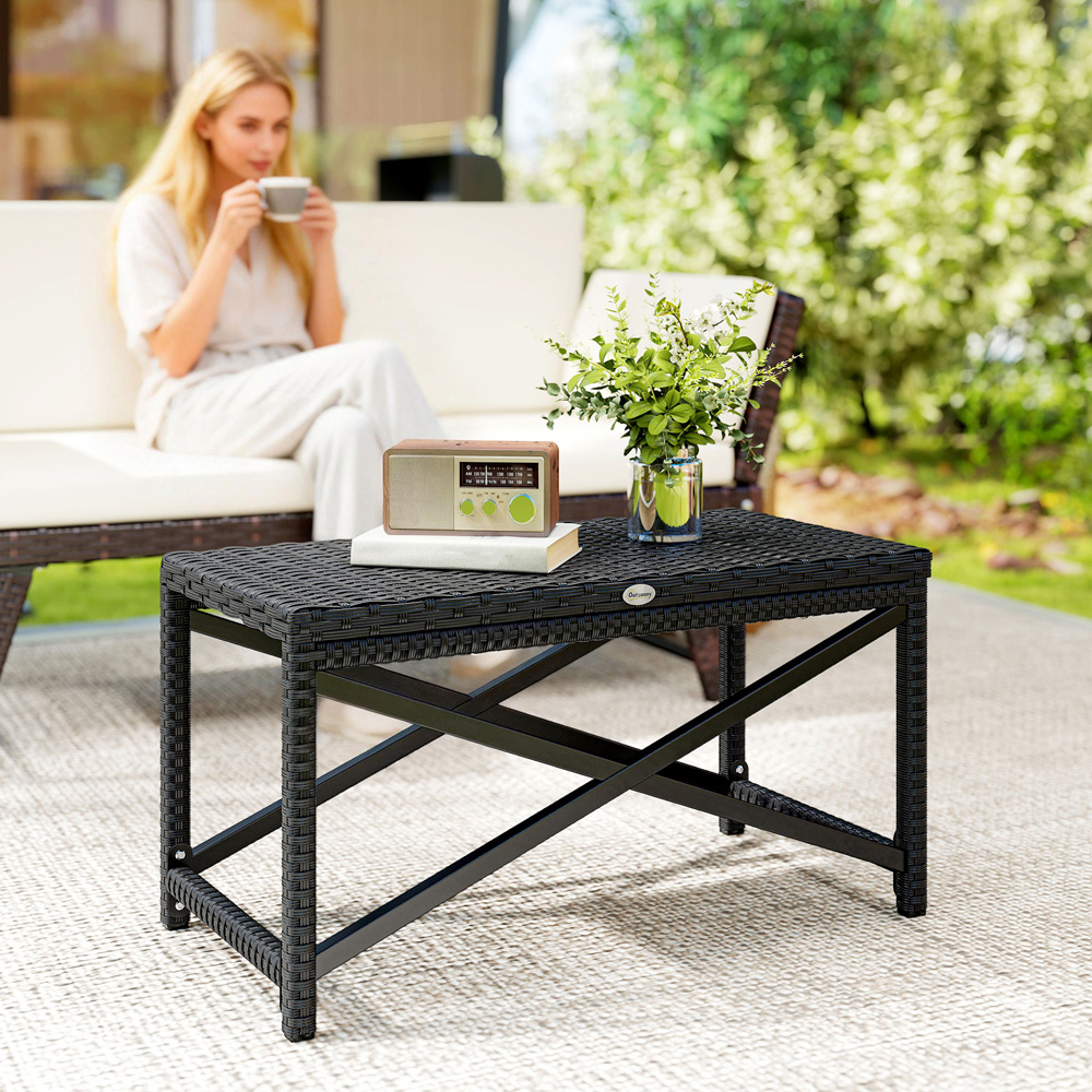 Outsunny Black PE Rattan Plastic Board Garden Coffee Table Image 5