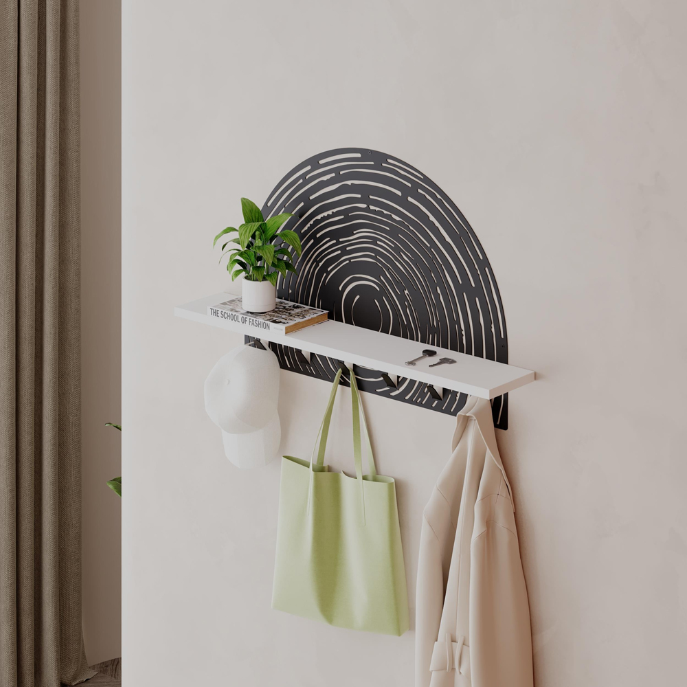 Decortie Single Shelf 6 Hooks White Pine Coat Hanger Image 4