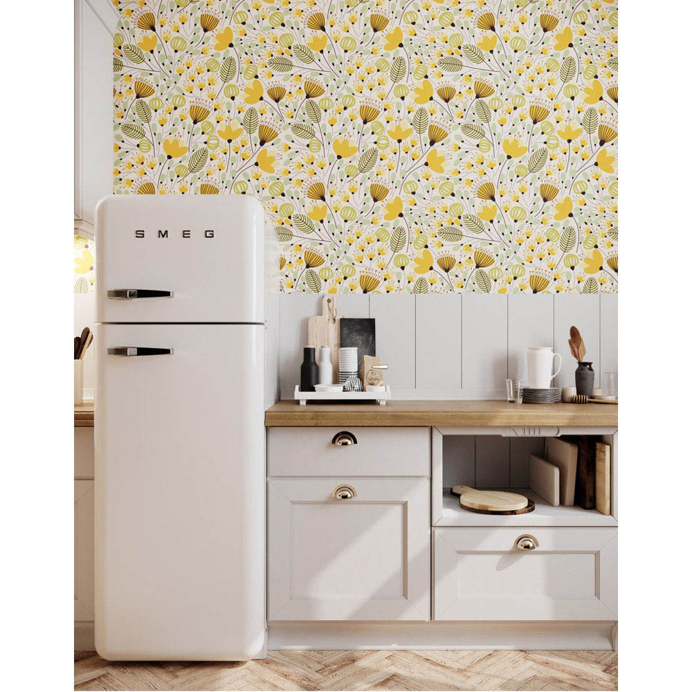 Bobbi Beck Eco Luxury Retro Maximalist Floral Yellow Wallpaper Image 2