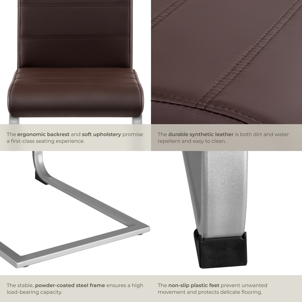 tectake Set of 2 Cappuccino Cantilever High Backrest Dining Chair Image 5