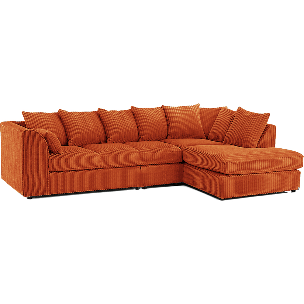 Luxor 4 Seater Orange Jumbo Cord Right Hand Facing Scatter Back L Shaped Corner Sofa Set Image 2