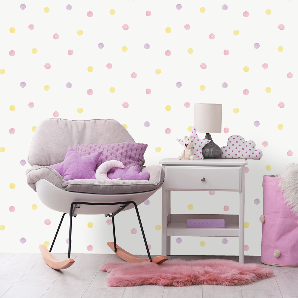 Holden Watercolour Polka Dots Pink and Yellow Wallpaper Image 3