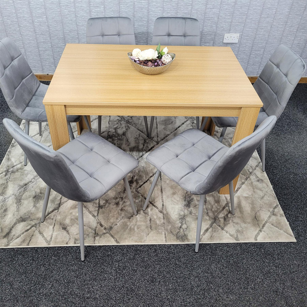 Portland Rocco 6 Seater Velvet Dining Set Wooden Oak Effect and Grey Image 5