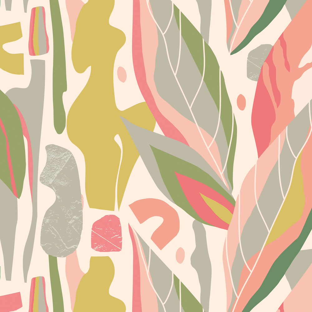 Origin Murals Abstract Leaf Shapes Pink Wall Mural Image 2