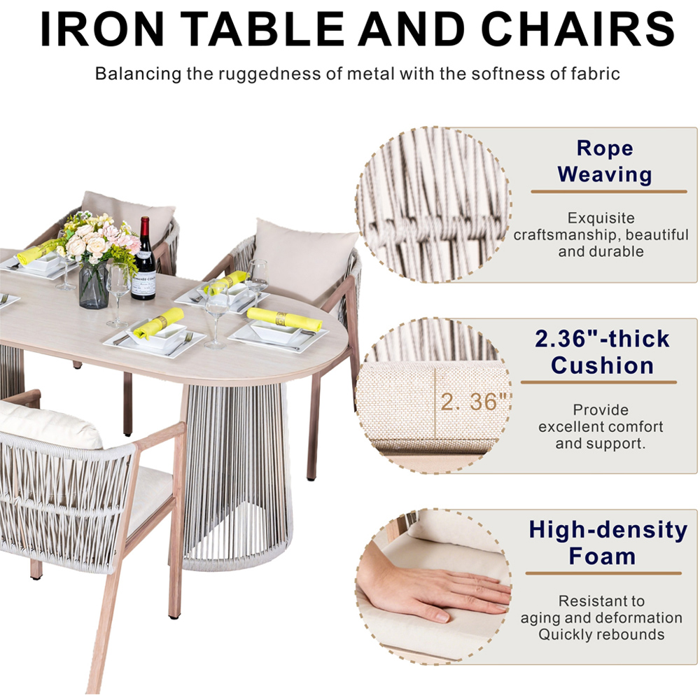 Direct Wicker Grey 6 Seater Iron Woven Oval Garden Dining Set Image 5