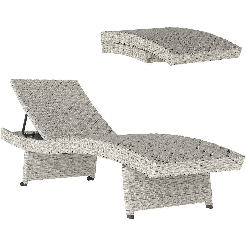 Outsunny Grey Rattan 4 Position Adjustable Sun Lounger Image 2
