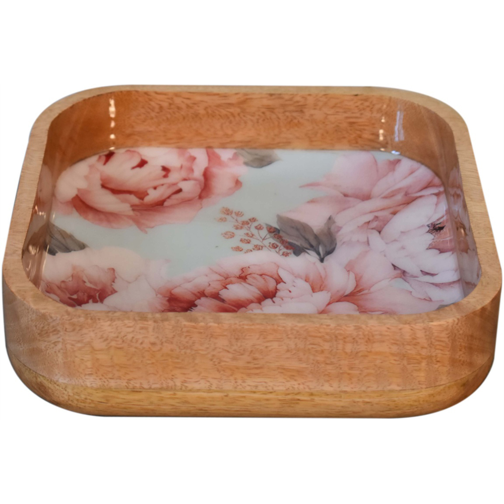 Artisan Furniture Floral Pink Solid Wood Square Bowl 2 Pack Image 6