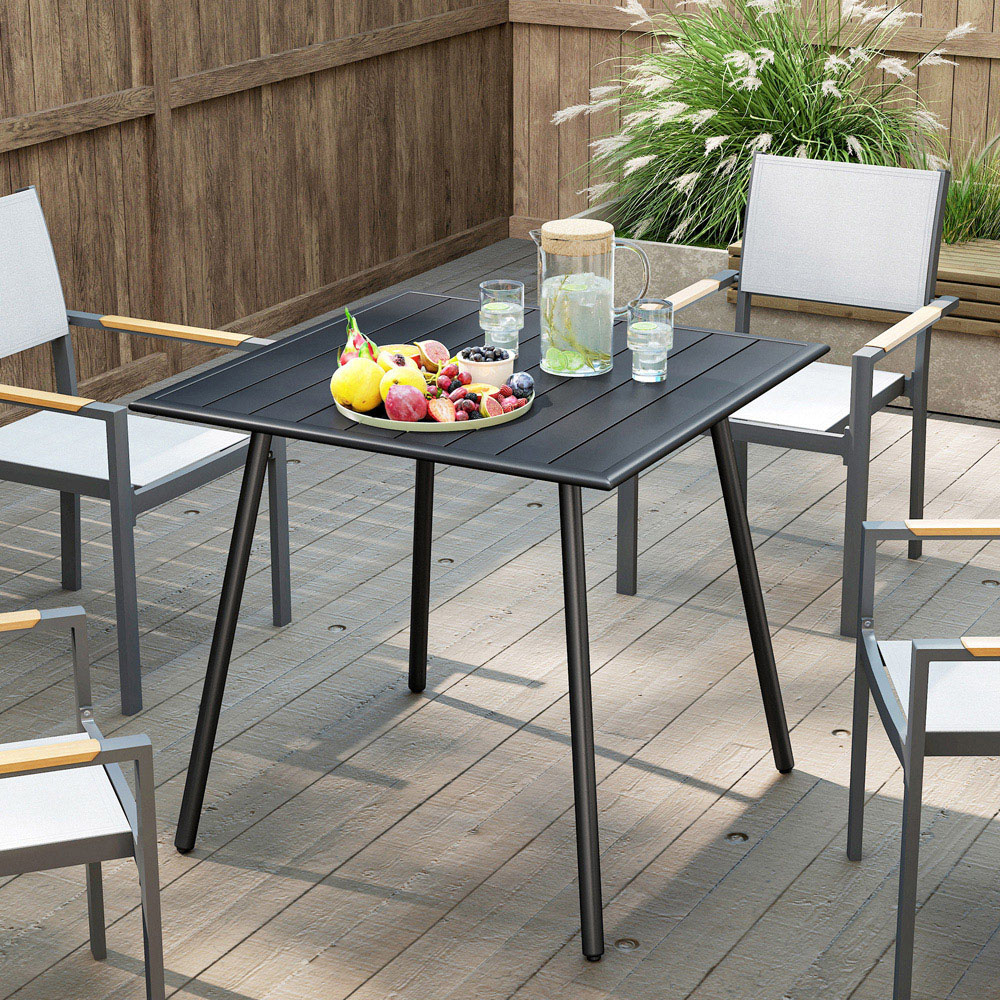  Outsunny 4 Seater Slate Top Steel Garden Dining Table Black Image 4