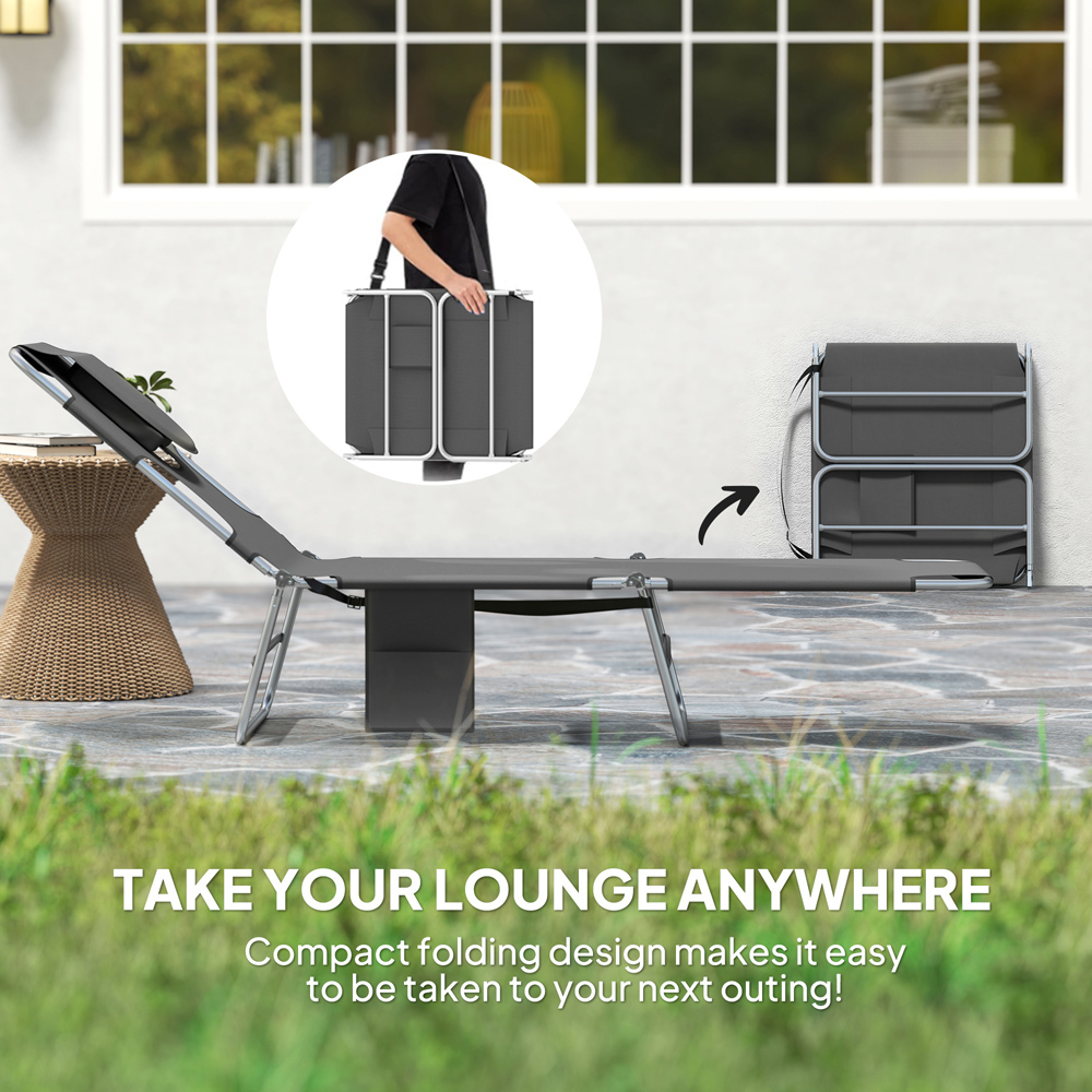 Outsunny Dark Grey 5 Level Adjustable Folding Sun Lounger Image 7