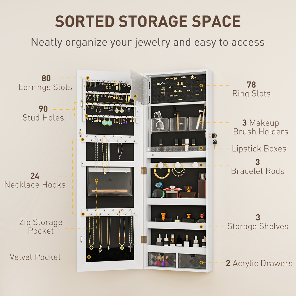 Portland Black Lining Door Hanging Jewellery Cabinet Mirror Image 6