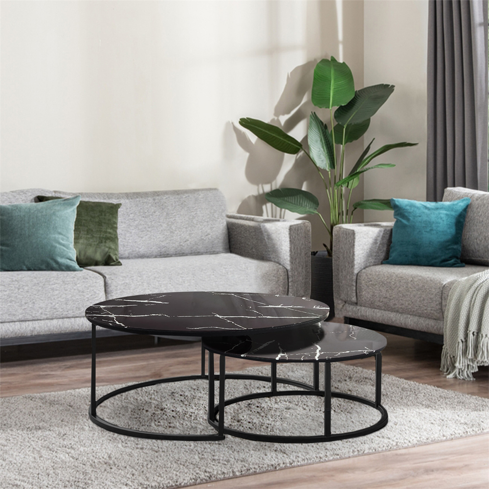 Kosy Koala Marble Glass Round Nest of Tables Set of 2 Image 6