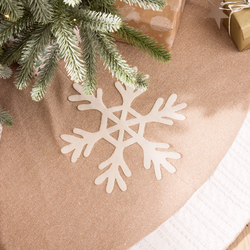 Dibor Beige and White Jute Snowflake Christmas Tree Skirt 120cm Image 4