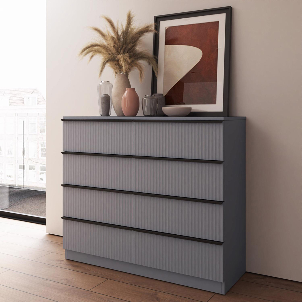 FWStyle Lania 8 Drawer Dark Grey Scalloped Ripple Effect Chest of Drawers Image 6