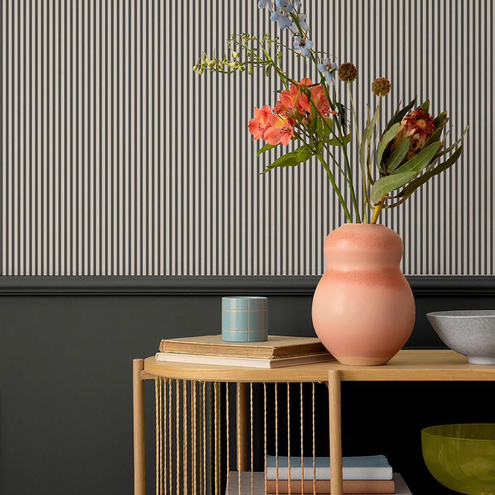 Belmont House Charcoal Veranda Stripe Wallpaper Image 2