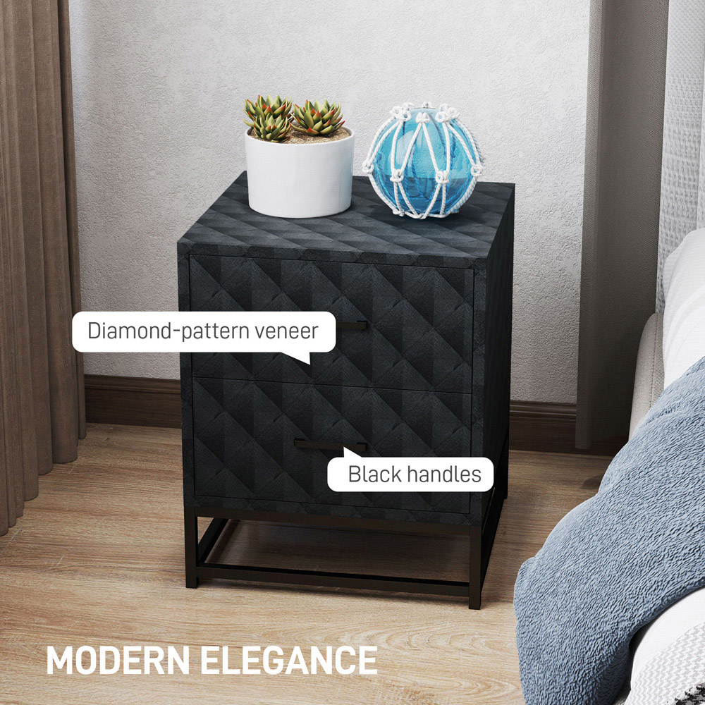 Portland 2 Drawer Black Bedside Table Set of 2 Image 8