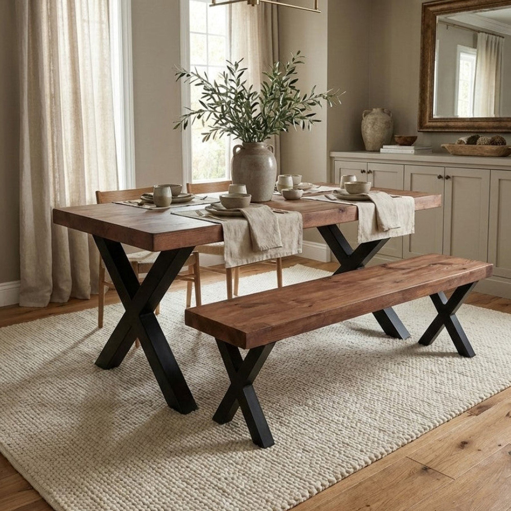 Homebase Walnut 6 Seater Chunky and Sturdy Dining Table 100 x 160cm Image 3