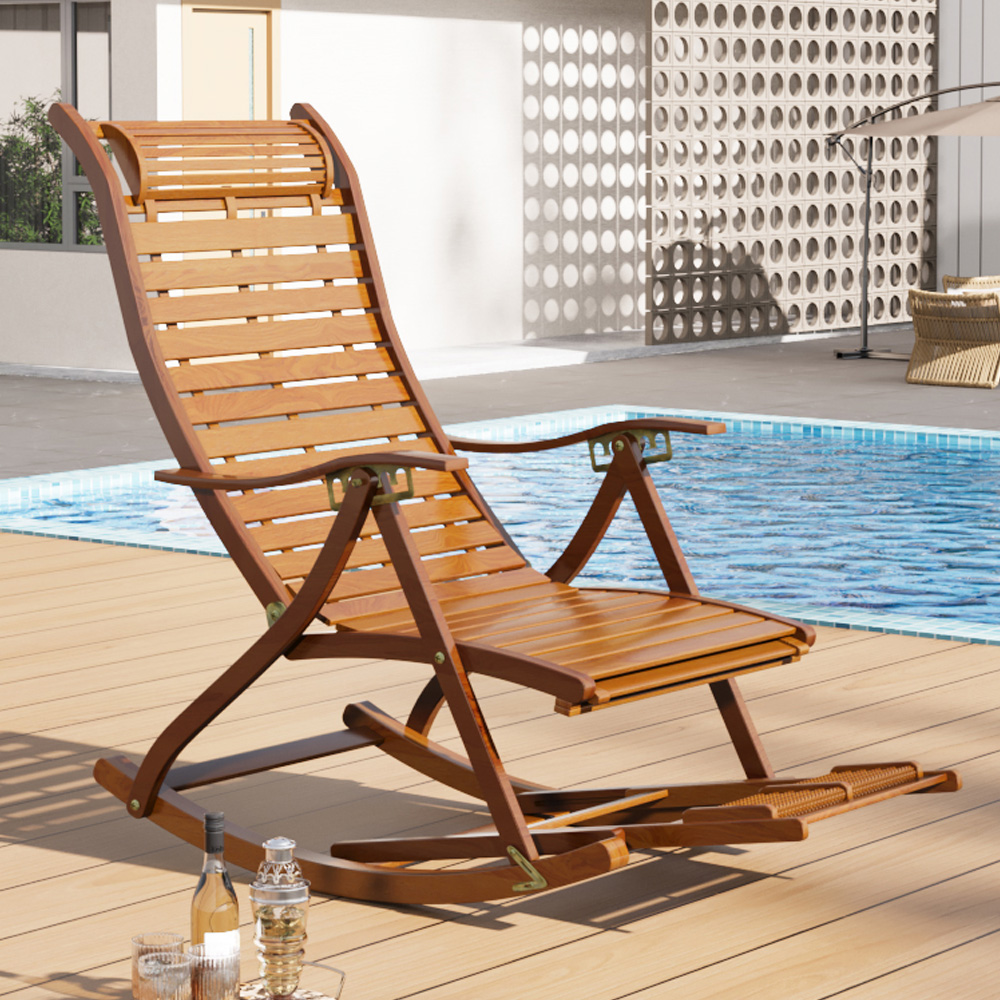 Living and Home Bamboo Foldable Rocking Chair Recliner Image 1