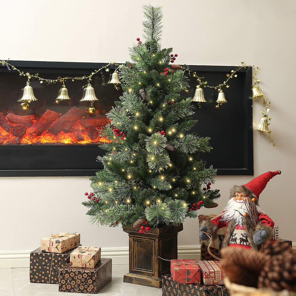 Everglow Pre-Lit Christmas Tree with Red berries and Pine Cones 4ft Image 2