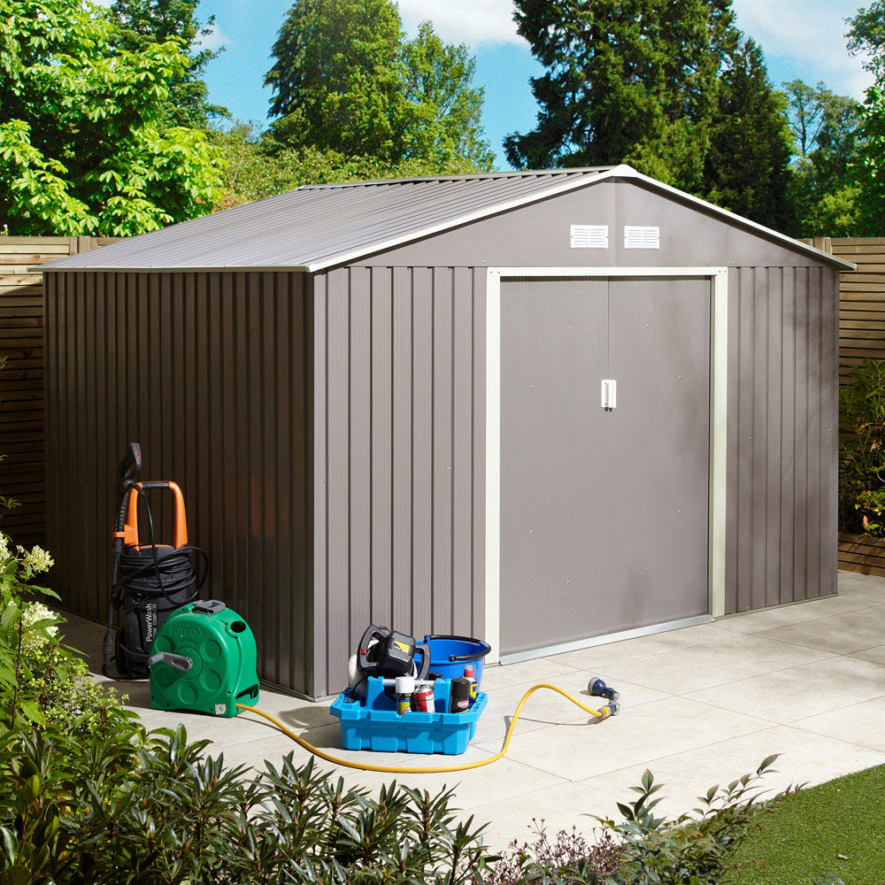 Rowlinson Trentvale Metal Apex Shed Light Grey with Foundation Kit 10 x 8ft Image 2