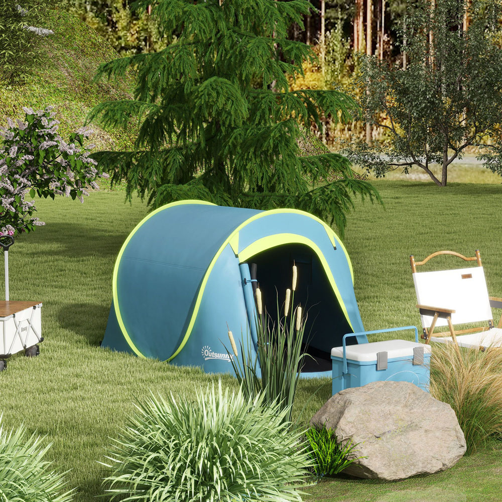 Outsunny 2 Person Waterproof Pop Up Camping Tent with Carry Bag Blue Image 2