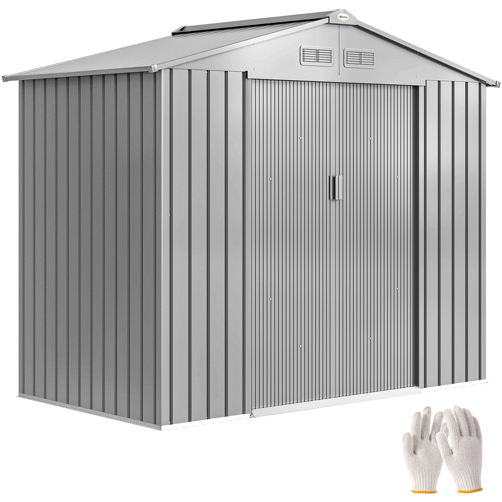 Outsunny 6.7 x 4ft Light Grey Galvanised Steel Garden Storage Shed with Foundation Kit Image 3