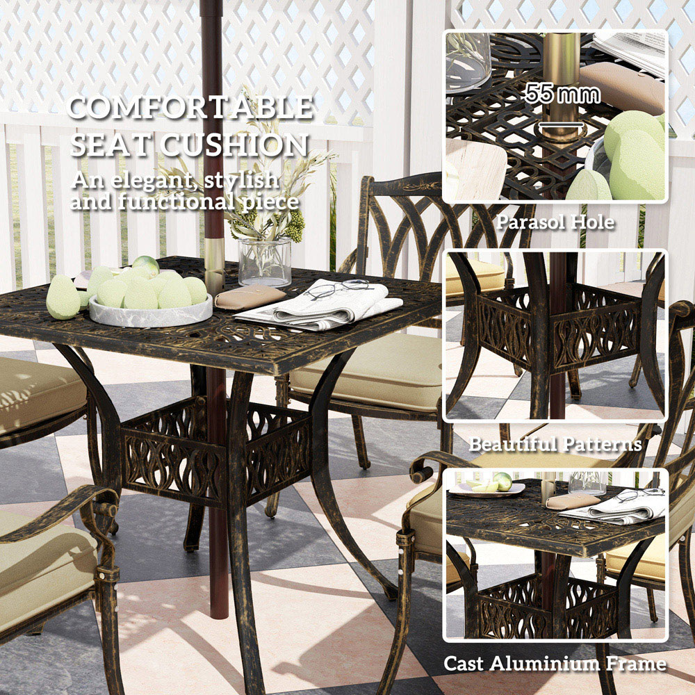 Outsunny 4 Seater Garden Dining Set with Parasol Hole Bronze Image 6
