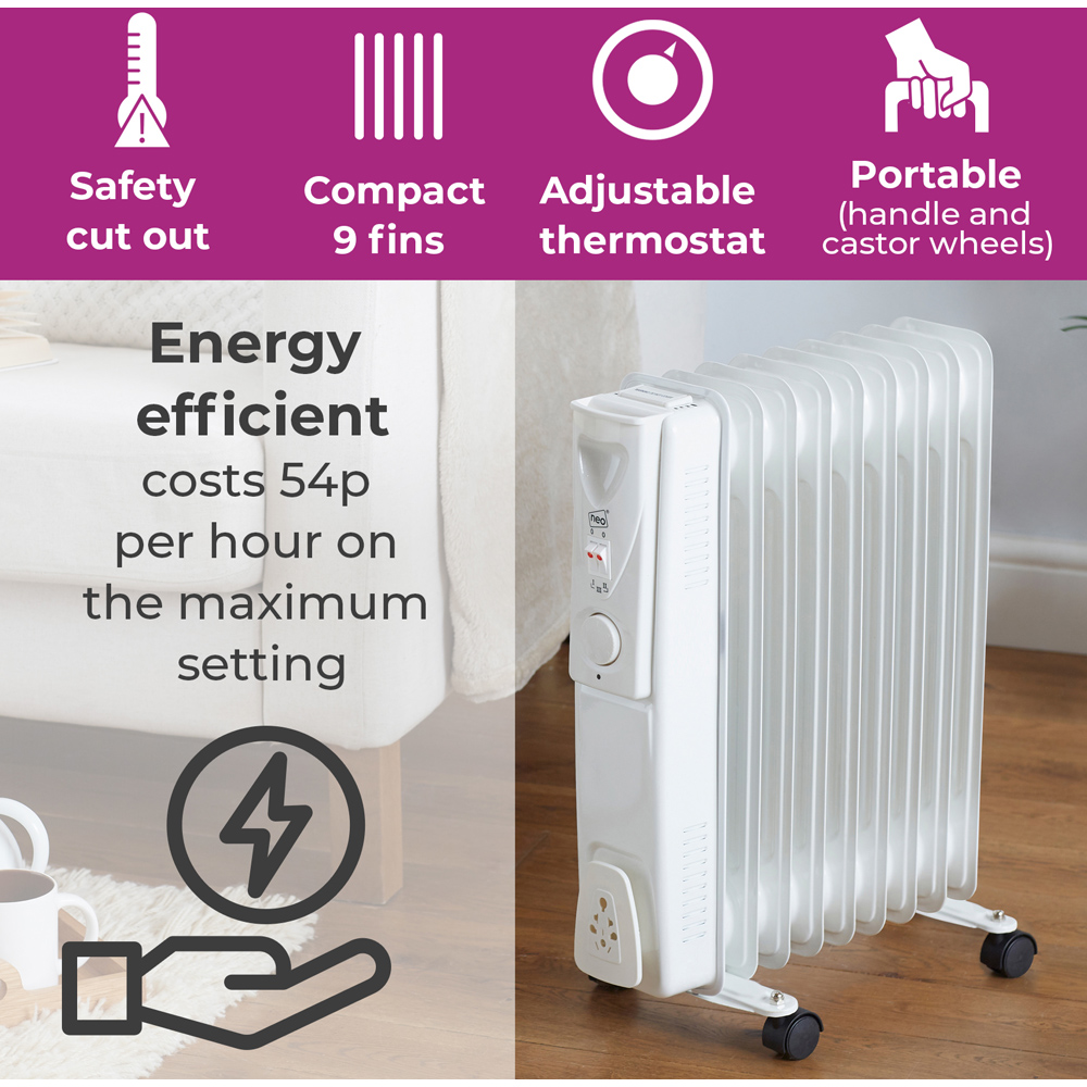 Neo 9 Fin White Oil Filled Radiator 2000W Image 3