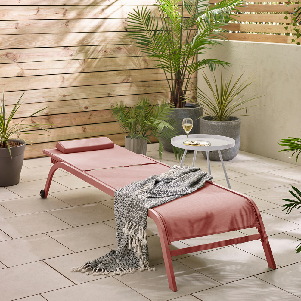 Furniturebox Set of 2 Pink Adjustable Sun Lounger with Headrest Image 6