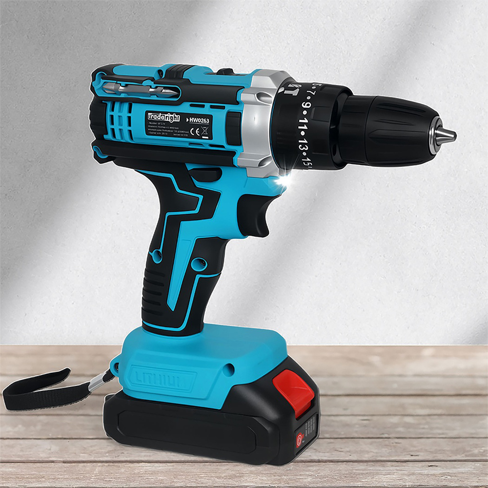 Traderight HW0263 21V Cordless Electric Combi Drill Driver with 2 Batteries and Accessories Image 2