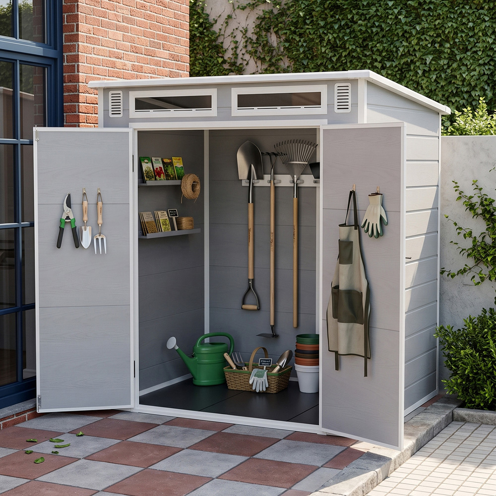 Living and Home 6 x 4ft Plastic Pent Garden Storage Shed with Floor Image 7