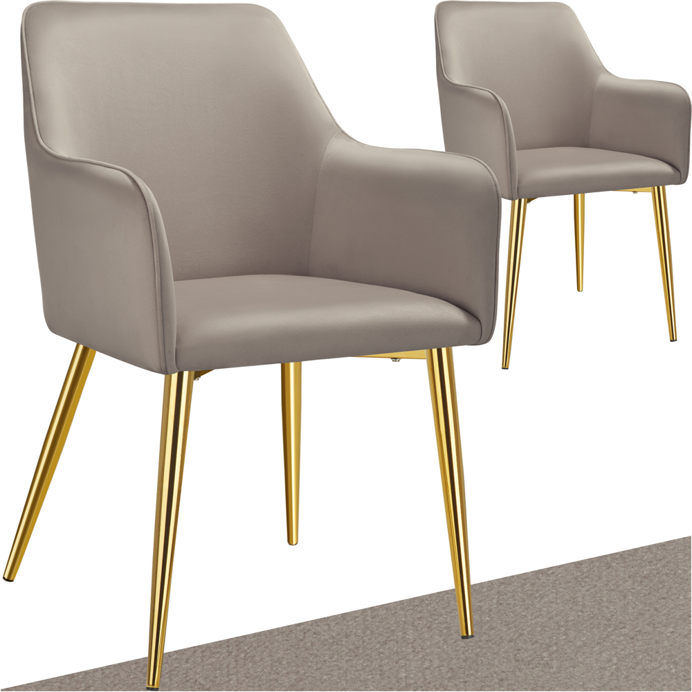 tectake Avane Set of 2 Taupe Velvet Look Padded Dining Chair Image 2