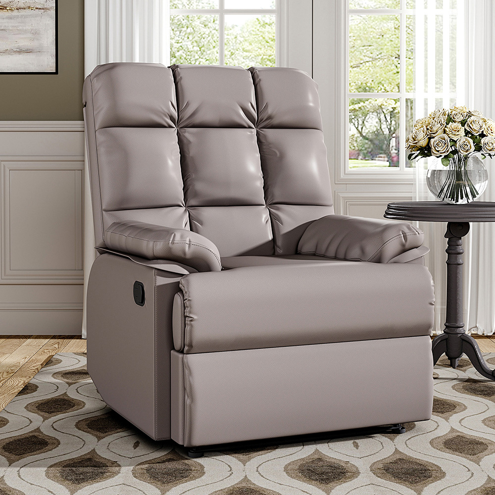 Living and Home Khaki Tufted Faux Leather Recliner with Control Switch Image 7