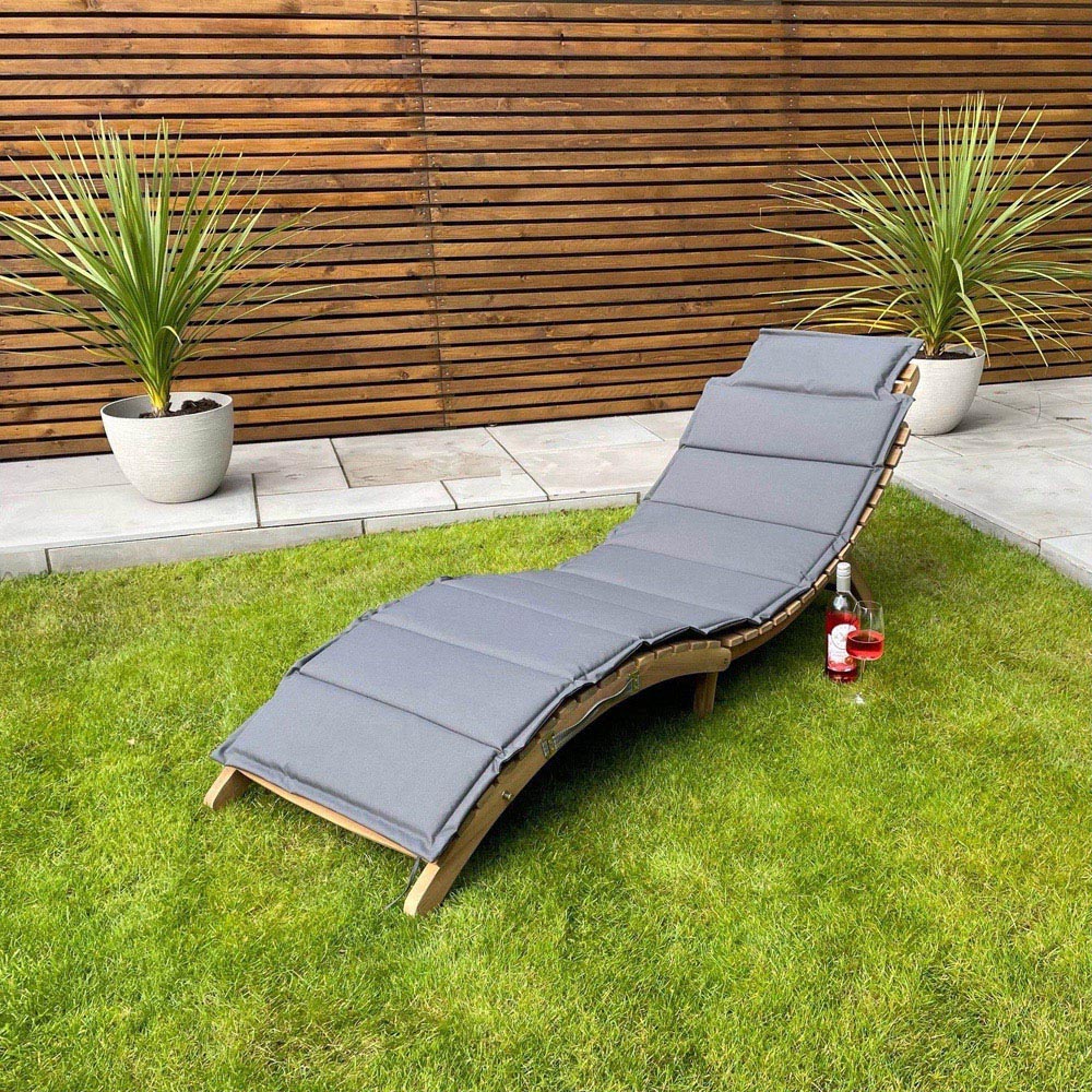 Garden Gear Morgan Acacia Sun Lounger with Grey Cushion Image 5