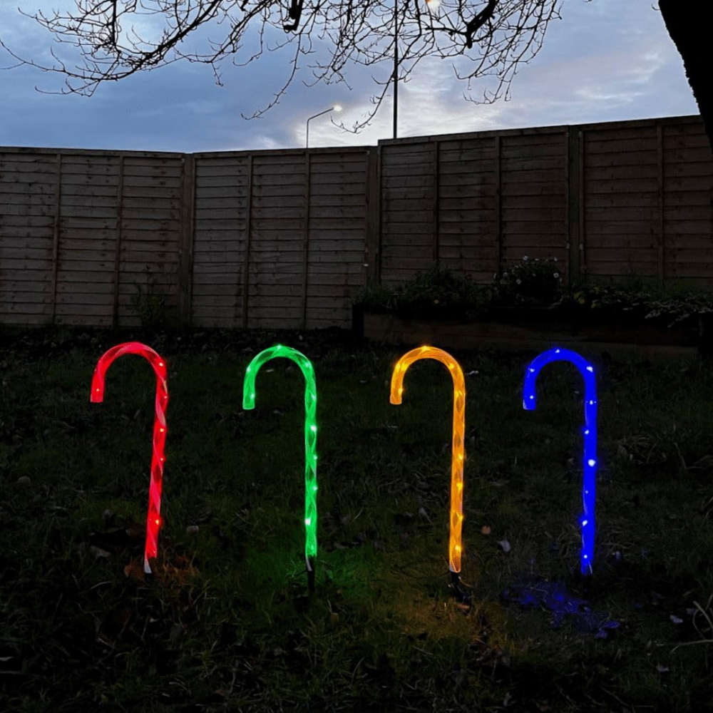 Marco Paul 4 Piece LED Multicoloured Christmas Candy Cane Stake Lights Set Image 3