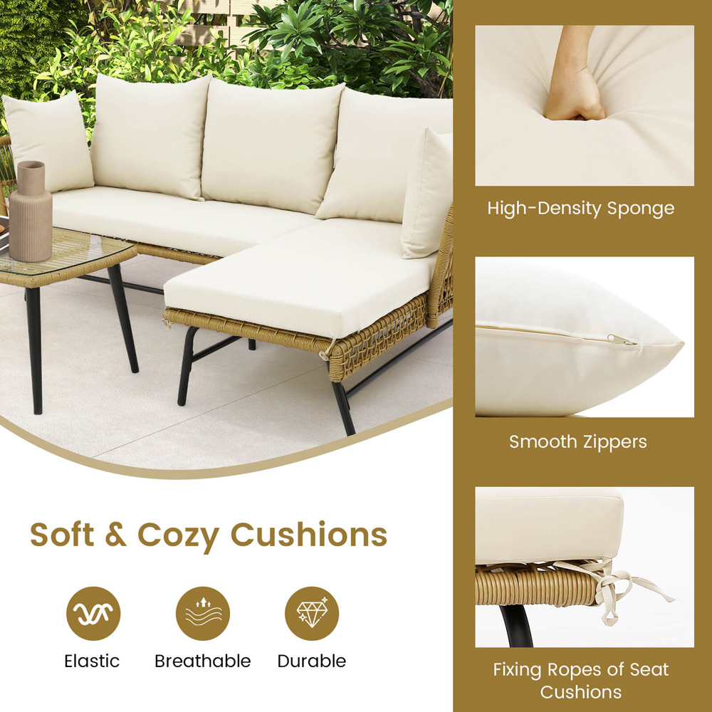 Costway 4 Seater Rattan White L Shaped Lounge Sofa Set Image 5
