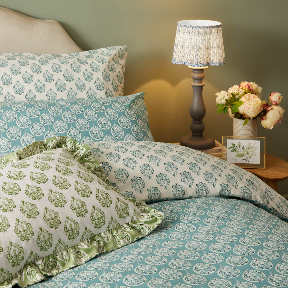 furn. Krissa Double Blue Block Printed Duvet Set Image 2