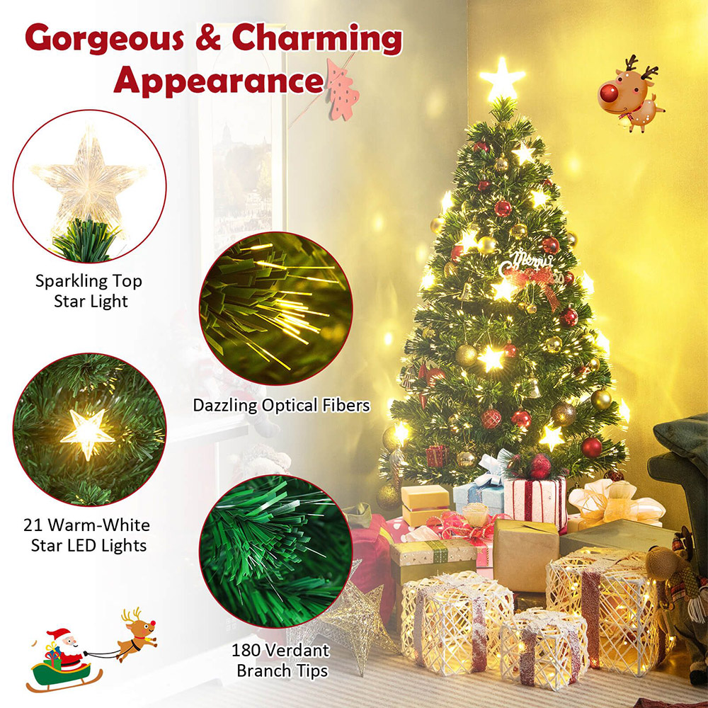 Costway Pre Lit Warm White Star Fibre Optic LED Artificial Christmas Tree 5ft Image 7