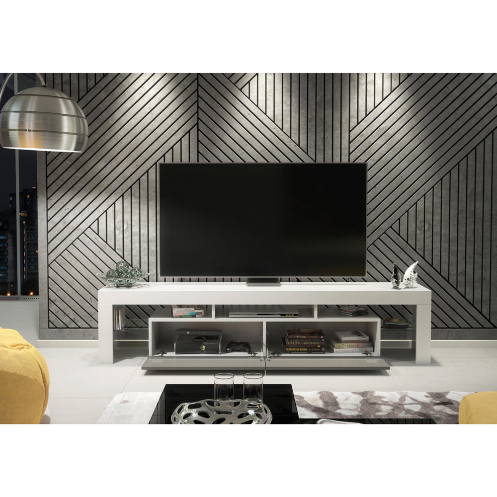Creative Furniture Nova White and Grey Gloss 2 Door 3 Shelf TV Unit Image 6